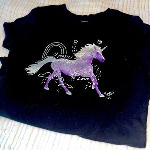 Old Navy girls XL black and purple unicorn